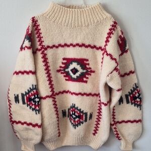 Vintage One Of A Kind Handknit White Wheeler and Martha Wool Sweater
